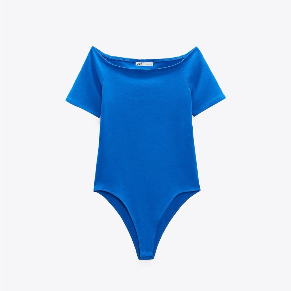 Zara Royal Blue Off-Shoulder Short Sleeve Bodysuit